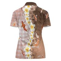 Hawaii And Japan Women Polo Shirt Plumeria Lei With Koi Fish Beige - Polynesian Pride