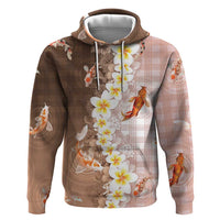 Hawaii And Japan Zip Hoodie Plumeria Lei With Koi Fish Beige LT05 Pullover Hoodie Beige - Polynesian Pride