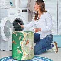 Hawaii And Japan Laundry Basket Plumeria Lei With Koi Fish Green LT05 - Polynesian Pride
