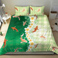Hawaii And Japan Bedding Set Plumeria Lei With Koi Fish Green - Polynesian Pride