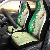 Hawaii And Japan Car Seat Cover Plumeria Lei With Koi Fish Green - Polynesian Pride