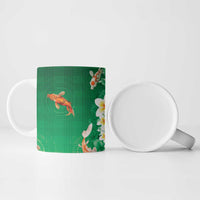Hawaii And Japan Ceramic Mug Plumeria Lei With Koi Fish Green LT05 - Polynesian Pride