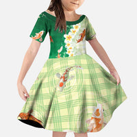 Hawaii And Japan Family Matching Mermaid Dress and Hawaiian Shirt Plumeria Lei With Koi Fish Green - Polynesian Pride