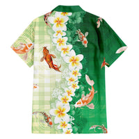 Hawaii And Japan Family Matching Mermaid Dress and Hawaiian Shirt Plumeria Lei With Koi Fish Green - Polynesian Pride