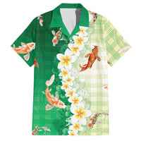 Hawaii And Japan Family Matching Summer Maxi Dress and Hawaiian Shirt Plumeria Lei With Koi Fish Green - Polynesian Pride