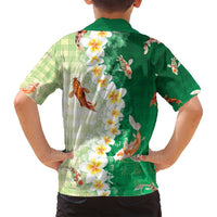 Hawaii And Japan Family Matching Tank Maxi Dress and Hawaiian Shirt Plumeria Lei With Koi Fish Green - Polynesian Pride