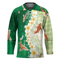 Hawaii And Japan Hockey Jersey Plumeria Lei With Koi Fish Green - Polynesian Pride