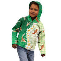 Hawaii And Japan Kid Hoodie Plumeria Lei With Koi Fish Green LT05 - Polynesian Pride