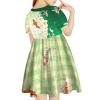 Hawaii And Japan Kid Short Sleeve Dress Plumeria Lei With Koi Fish Green LT05 - Polynesian Pride