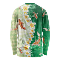 Hawaii And Japan Long Sleeve Shirt Plumeria Lei With Koi Fish Green LT05 - Polynesian Pride