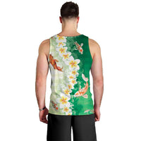 Hawaii And Japan Men Tank Top Plumeria Lei With Koi Fish Green LT05 - Polynesian Pride