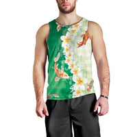 Hawaii And Japan Men Tank Top Plumeria Lei With Koi Fish Green LT05 - Polynesian Pride