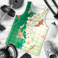 Hawaii And Japan Men Tank Top Plumeria Lei With Koi Fish Green LT05 - Polynesian Pride