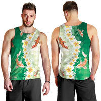 Hawaii And Japan Men Tank Top Plumeria Lei With Koi Fish Green LT05 - Polynesian Pride
