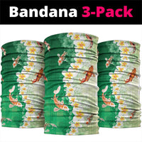 Hawaii And Japan Neck Gaiter Plumeria Lei With Koi Fish Green LT05 package One Size: 25*50cm Green - Polynesian Pride