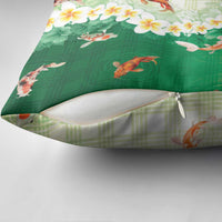 Hawaii And Japan Pillow Cover Plumeria Lei With Koi Fish Green - Polynesian Pride