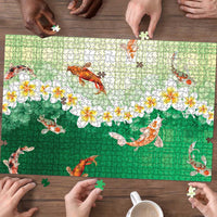Hawaii And Japan Puzzle Plumeria Lei With Koi Fish Green LT05 - Polynesian Pride