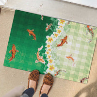 Hawaii And Japan Rubber Doormat Plumeria Lei With Koi Fish Green LT05 - Polynesian Pride