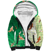 Hawaii And Japan Sherpa Hoodie Plumeria Lei With Koi Fish Green - Polynesian Pride