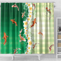 Hawaii And Japan Shower Curtain Plumeria Lei With Koi Fish Green - Polynesian Pride