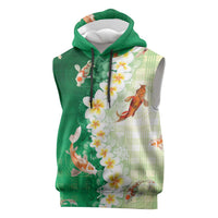 Hawaii And Japan Sleeveless Hoodie Plumeria Lei With Koi Fish Green LT05 Green - Polynesian Pride