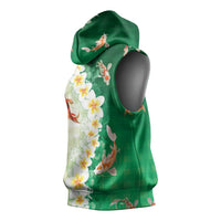 Hawaii And Japan Sleeveless Hoodie Plumeria Lei With Koi Fish Green LT05 - Polynesian Pride