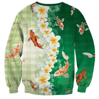 Hawaii And Japan Sweatshirt Plumeria Lei With Koi Fish Green LT05 - Polynesian Pride
