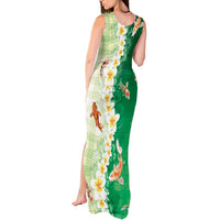 Hawaii And Japan Tank Maxi Dress Plumeria Lei With Koi Fish Green - Polynesian Pride