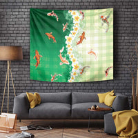 Hawaii And Japan Tapestry Plumeria Lei With Koi Fish Green - Polynesian Pride