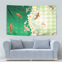 Hawaii And Japan Tapestry Plumeria Lei With Koi Fish Green - Polynesian Pride