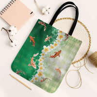 Hawaii And Japan Tote Bag Plumeria Lei With Koi Fish Green - Polynesian Pride