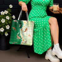Hawaii And Japan Tote Bag Plumeria Lei With Koi Fish Green - Polynesian Pride
