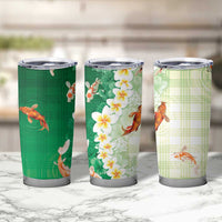 Hawaii And Japan Tumbler Cup Plumeria Lei With Koi Fish Green LT05 - Polynesian Pride
