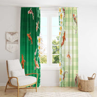 Hawaii And Japan Window Curtain Plumeria Lei With Koi Fish Green - Polynesian Pride