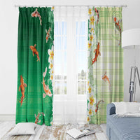 Hawaii And Japan Window Curtain Plumeria Lei With Koi Fish Green - Polynesian Pride