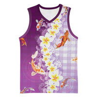 Hawaii And Japan Basketball Jersey Plumeria Lei With Koi Fish Purple LT05 Unisex Purple - Polynesian Pride