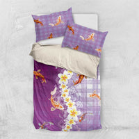 Hawaii And Japan Bedding Set Plumeria Lei With Koi Fish Purple - Polynesian Pride