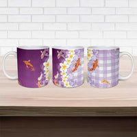 Hawaii And Japan Ceramic Mug Plumeria Lei With Koi Fish Purple LT05 - Polynesian Pride