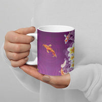 Hawaii And Japan Ceramic Mug Plumeria Lei With Koi Fish Purple LT05 - Polynesian Pride
