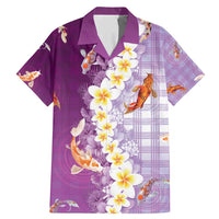 Hawaii And Japan Family Matching Mermaid Dress and Hawaiian Shirt Plumeria Lei With Koi Fish Purple - Polynesian Pride
