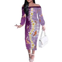 Hawaii And Japan Family Matching Off The Shoulder Long Sleeve Dress and Hawaiian Shirt Plumeria Lei With Koi Fish Purple - Polynesian Pride