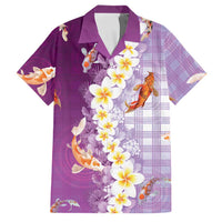 Hawaii And Japan Family Matching Off Shoulder Maxi Dress and Hawaiian Shirt Plumeria Lei With Koi Fish Purple - Polynesian Pride