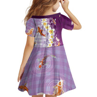Hawaii And Japan Family Matching Short Sleeve Bodycon Dress and Hawaiian Shirt Plumeria Lei With Koi Fish Purple - Polynesian Pride