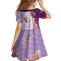 Hawaii And Japan Family Matching Summer Maxi Dress and Hawaiian Shirt Plumeria Lei With Koi Fish Purple - Polynesian Pride