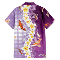 Hawaii And Japan Family Matching Tank Maxi Dress and Hawaiian Shirt Plumeria Lei With Koi Fish Purple - Polynesian Pride