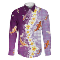 Hawaii And Japan Family Matching Tank Maxi Dress and Hawaiian Shirt Plumeria Lei With Koi Fish Purple - Polynesian Pride