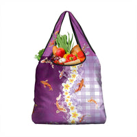 Hawaii And Japan Grocery Bag Plumeria Lei With Koi Fish Purple - Polynesian Pride