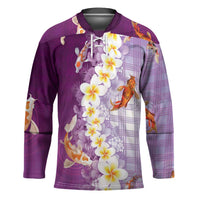 Hawaii And Japan Hockey Jersey Plumeria Lei With Koi Fish Purple - Polynesian Pride
