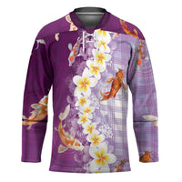Hawaii And Japan Hockey Jersey Plumeria Lei With Koi Fish Purple LT05 Unisex Purple - Polynesian Pride