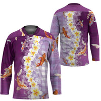 Hawaii And Japan Hockey Jersey Plumeria Lei With Koi Fish Purple LT05 - Polynesian Pride